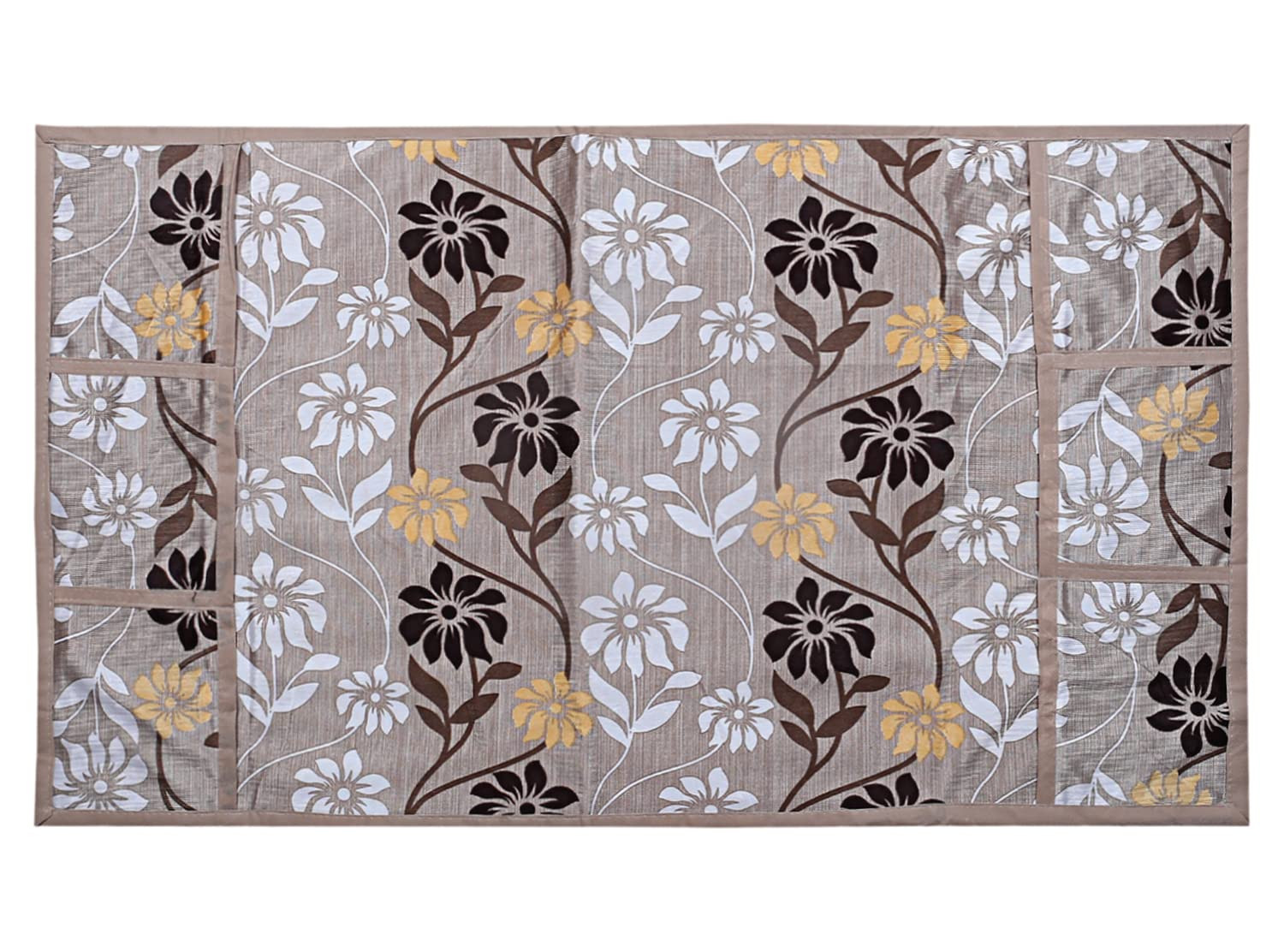 Tiksha Enterprises Floral Print Fridge Cover With Side Pockets|Fridge Top Cover|Refrigerator Single Door Cover|Washable Cotton Material|6 Utility Pockets Beige